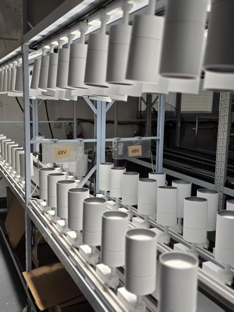 Commercial lighting production line with standardized 48V driver system