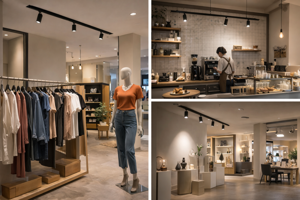 Small retail store commercial lighting project with track lights