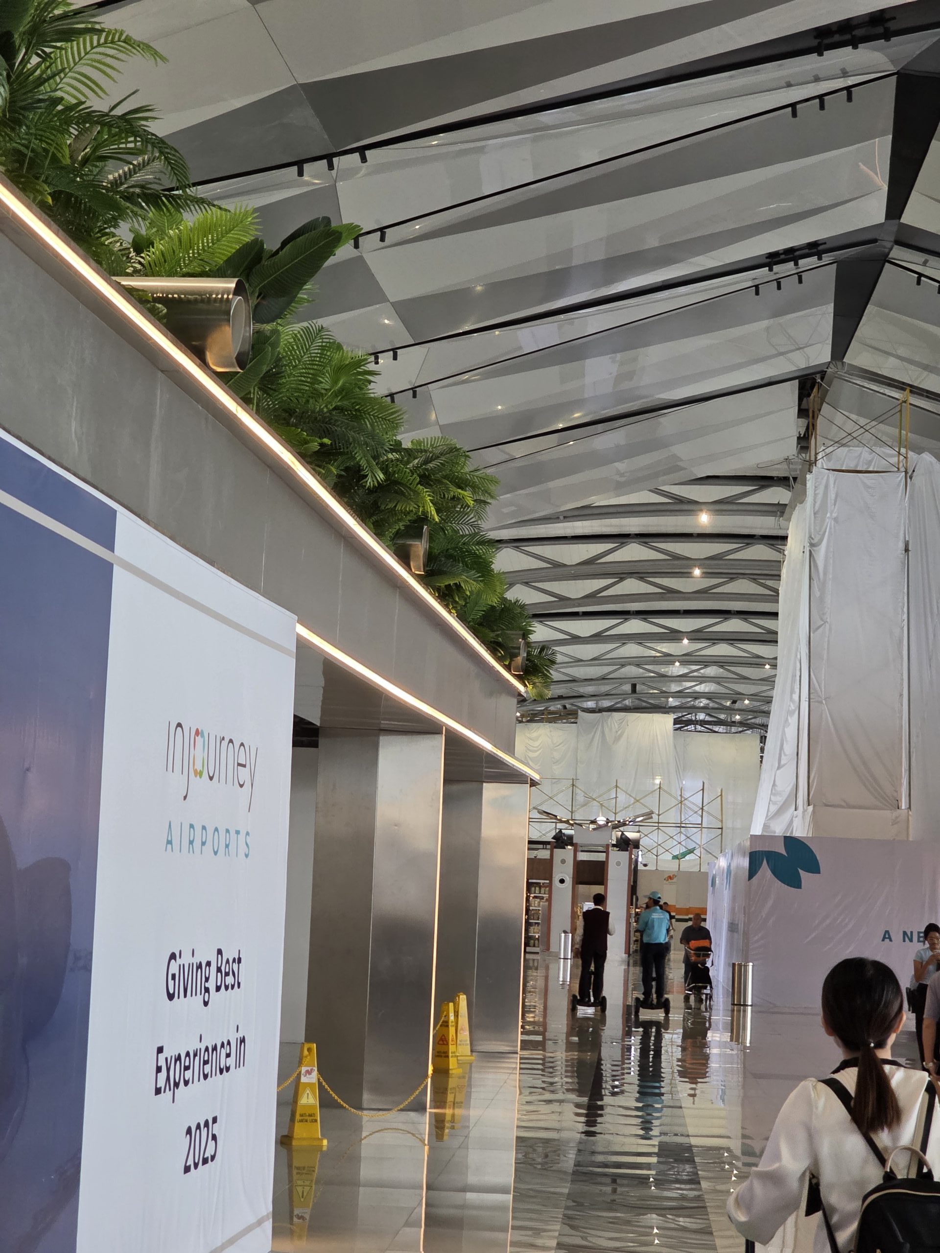 Architectural ceiling lighting design in airport terminal public space