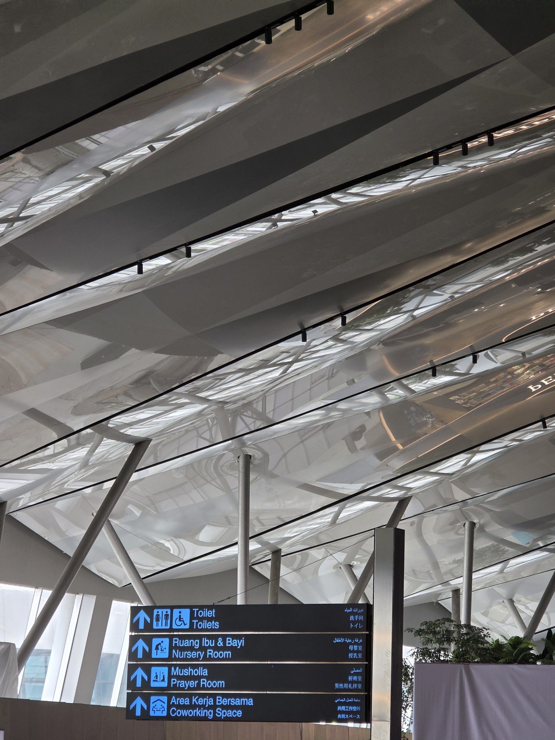 Airport public hall lighting with track lighting and linear lighting