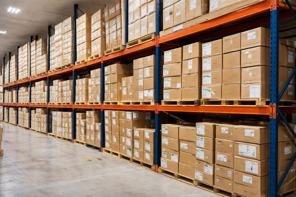 In-stock architectural lighting inventory stored in warehouse ready for fast project delivery