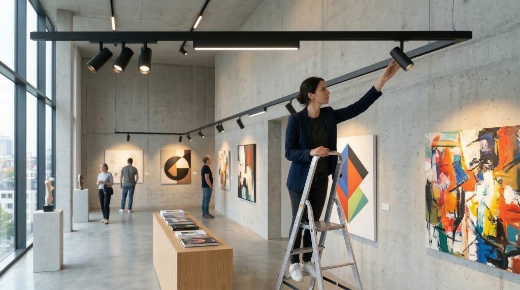 Showroom using magnetic track lighting system