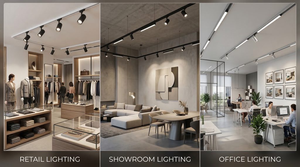magnetic track lighting used in retail store and showroom lighting design