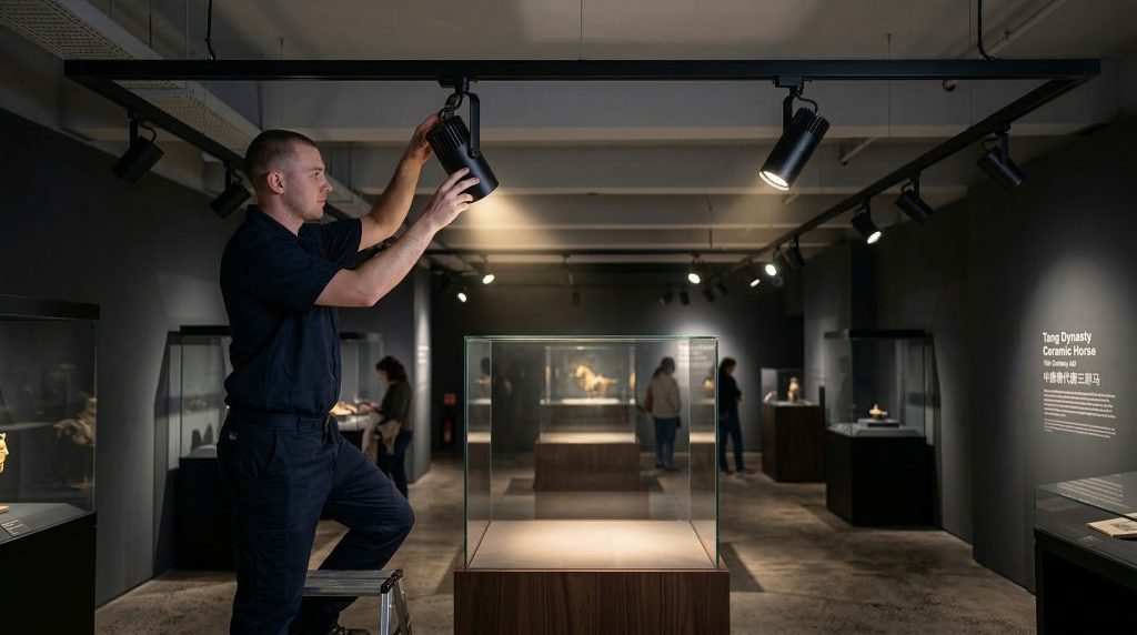 Retail showroom with adjustable LED track lighting