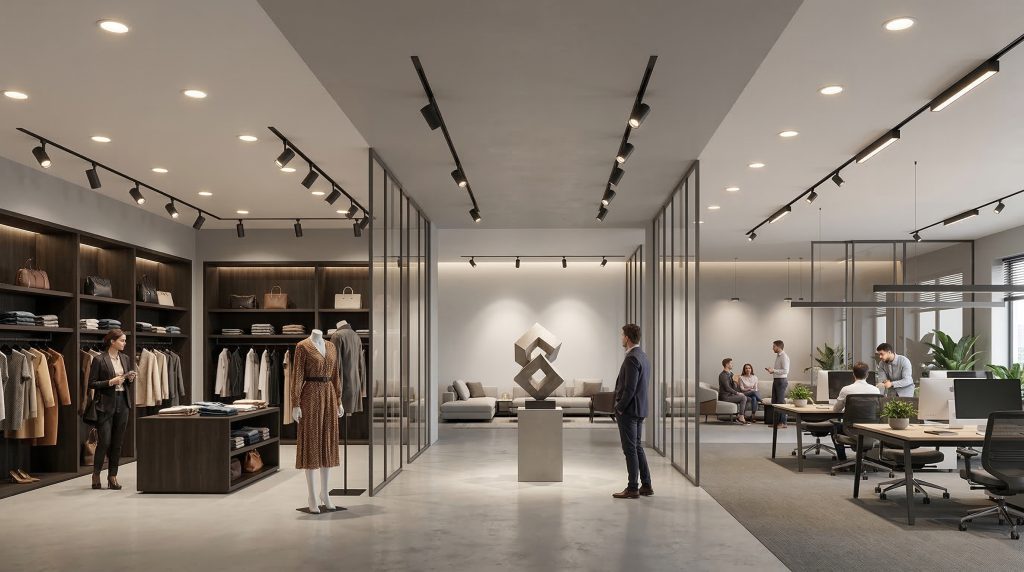 commercial lighting applications in retail showroom and office spaces