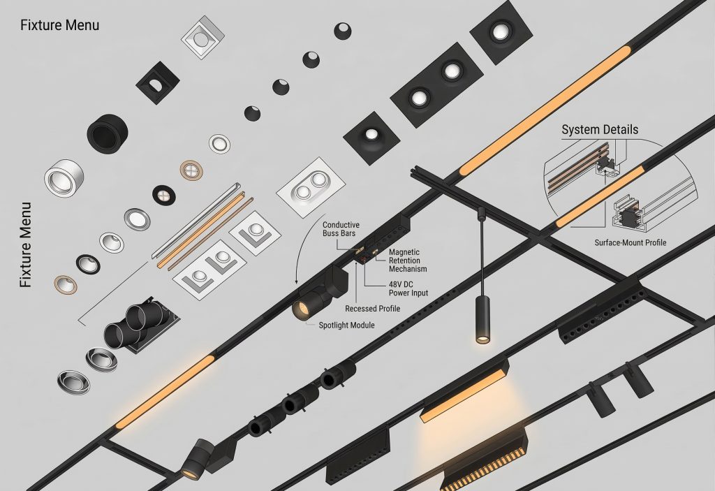 magnetic lighting system used in commercial showroom