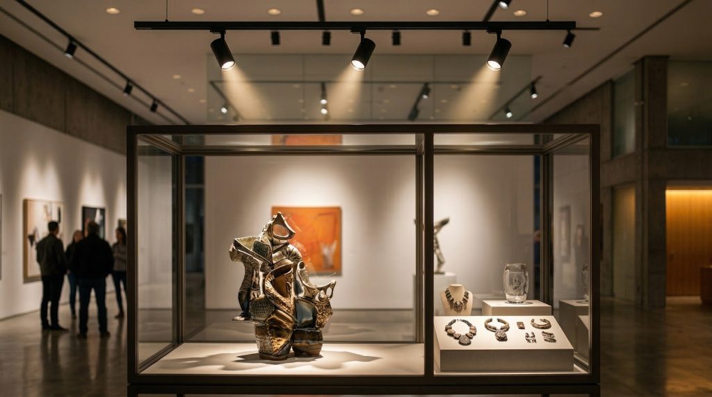 track lighting highlighting products in a retail showroom