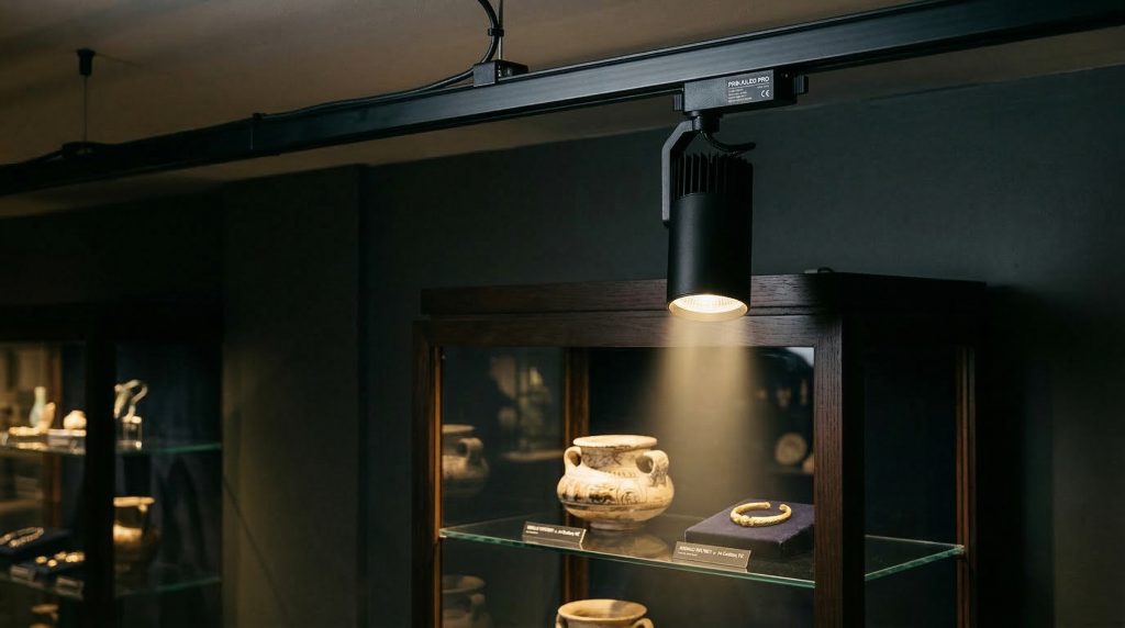 track lights highlighting retail products in showroom