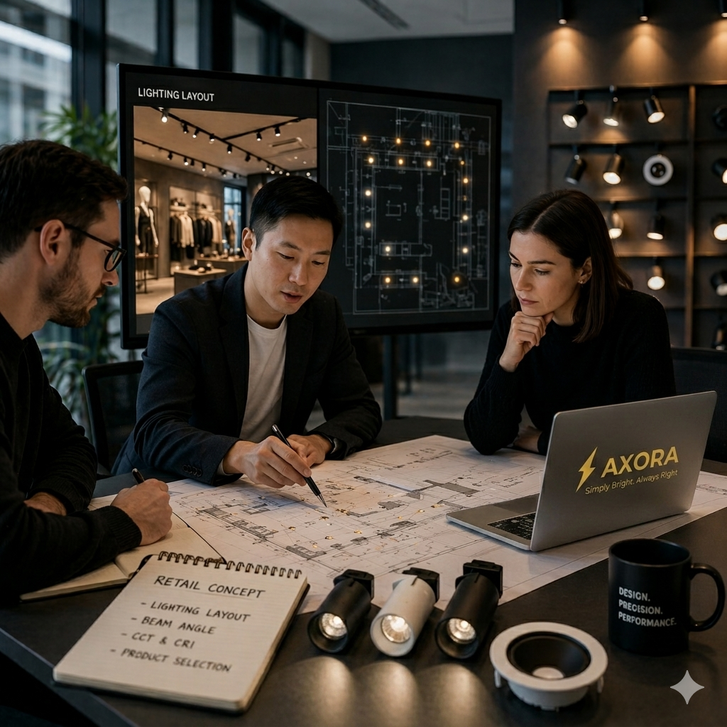 lighting designers discussing commercial project requirements