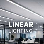 Linear lighting in modern office ceiling with clean architectural design