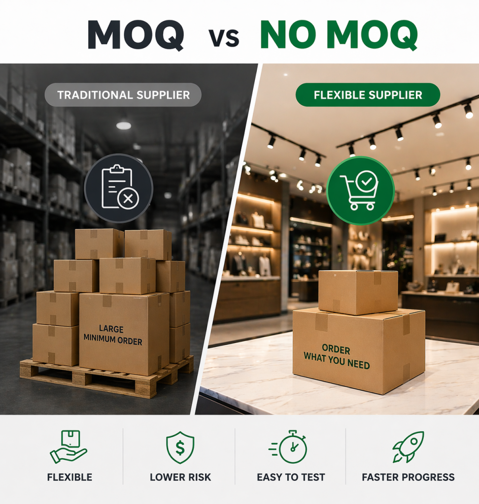 comparison between MOQ and no MOQ lighting supplier for commercial projects