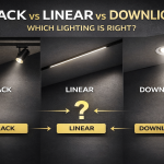 Retail lighting comparison showing track lighting, linear lighting and downlight in store