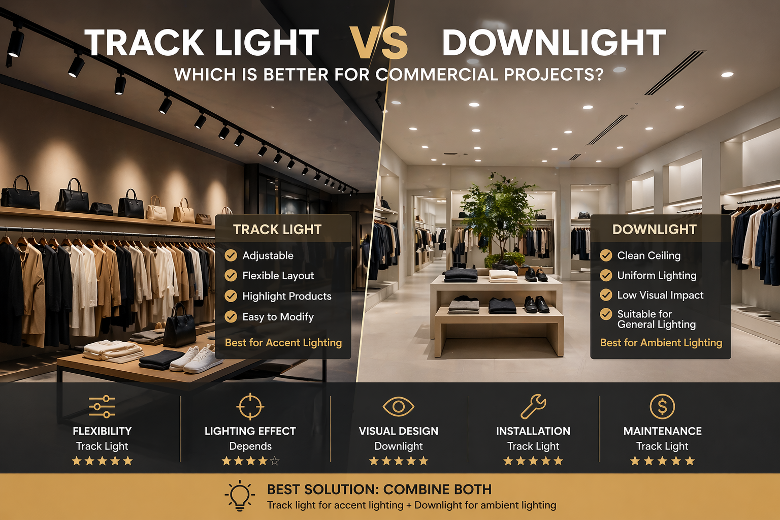 LED Track Light vs Downlight: Which Is Better for Commercial Projects?