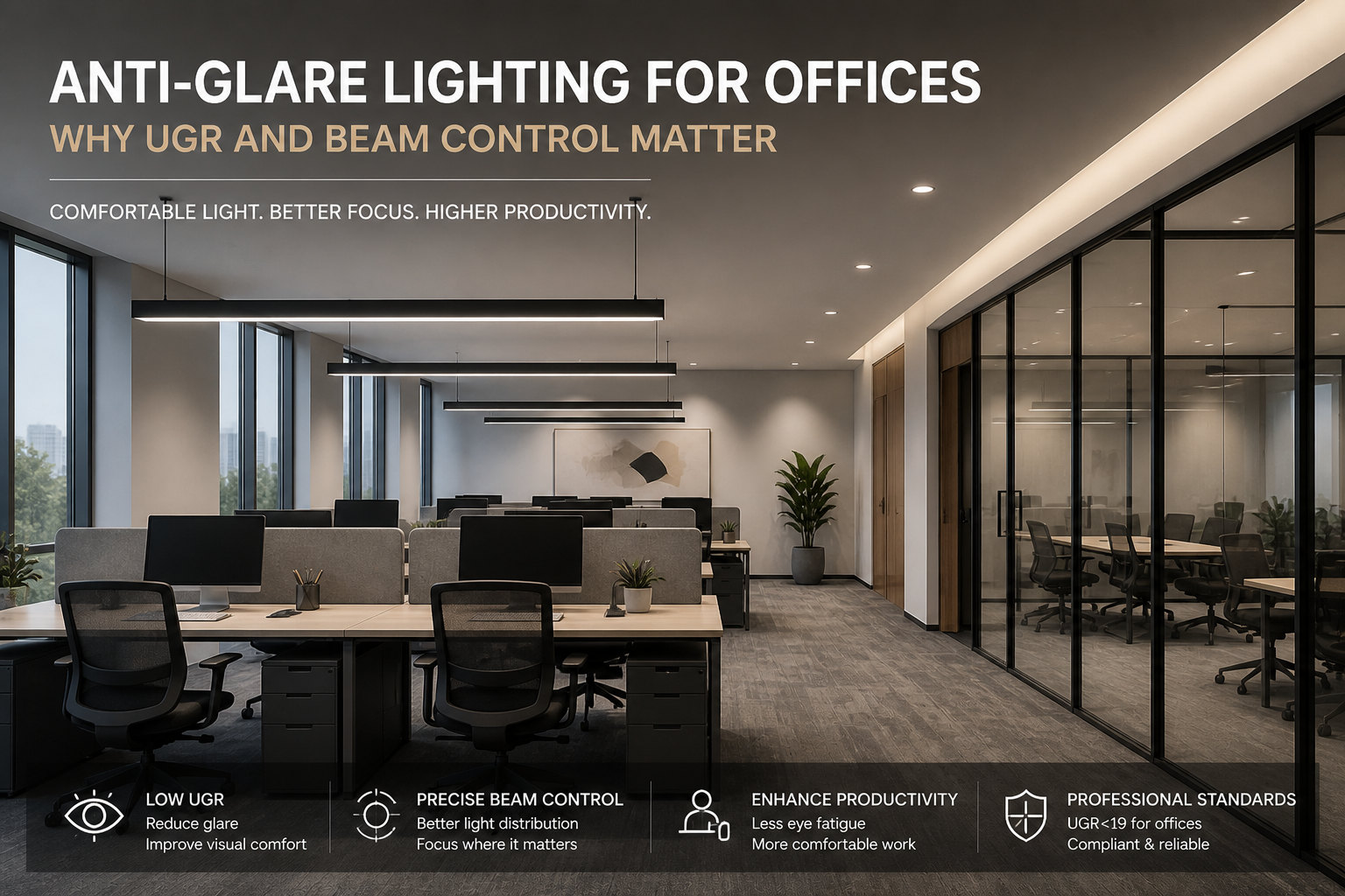 Anti-Glare Lighting for Offices: Why UGR and Beam Control Matter