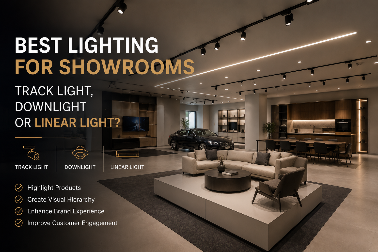 Best Lighting for Showrooms: Track Light, Downlight or Linear Light?