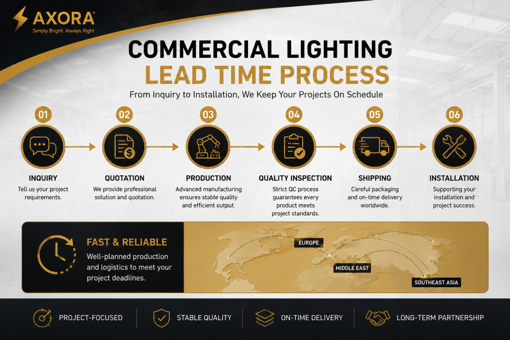 Commercial lighting production timeline from inquiry to shipping and project installation