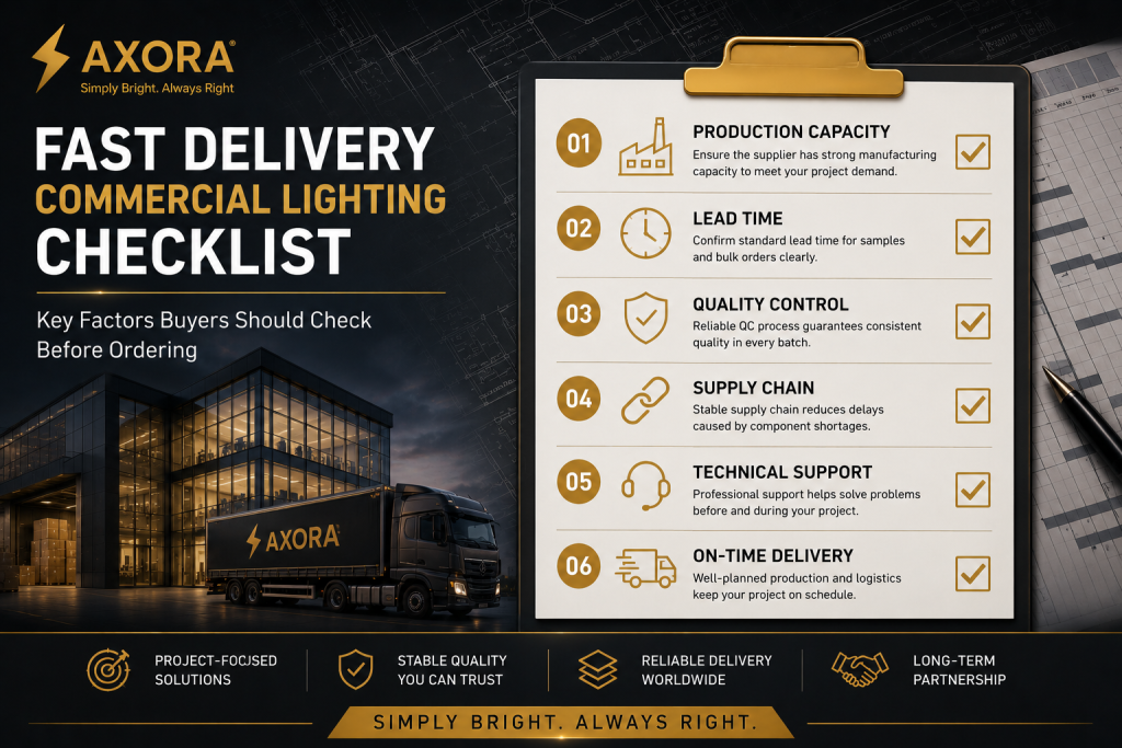 Checklist for selecting a commercial lighting supplier with reliable production lead time quality control and delivery capability