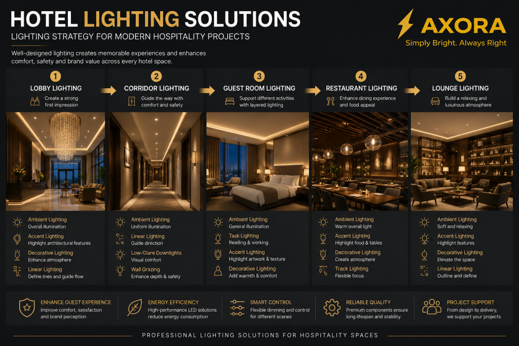 Hotel lighting solutions guide for lobby corridor guest room restaurant and hospitality spaces