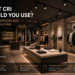 High CRI lighting improving product presentation in a modern retail showroom environment